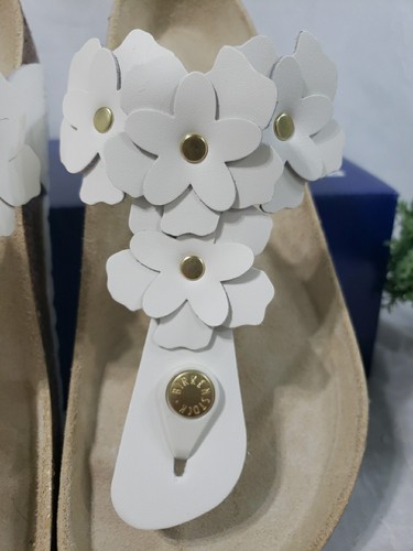 Birkenstock Womens GIZEH FLOWER White Leather Toe Thong Sandals Sz 38 /US 7 EXC! - Picture 5 of 13