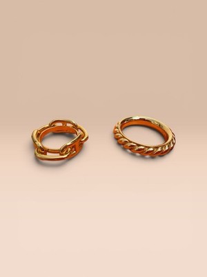 Hermès Paris Rare Oversized GoldScarf Ring Set Chaîne d Ancre Rope Motif w/ Box 
