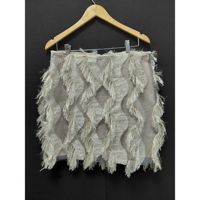 NWT $202 Krisa Fringe Mini Skirt Venetian Metallic Cream Made in USA Size L