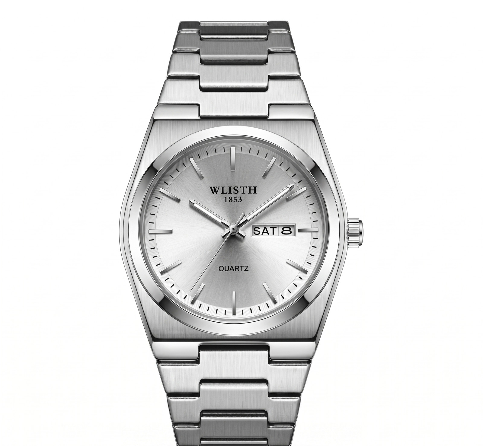 Montre homme acier étanche date quartz aiguilles lumineuses bracelet argenté chic