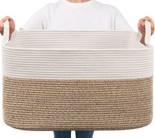 Goodpick Large Woven Blanket Basket, 21.6" x 14.9" x 11.8" Storage Baskets fo...