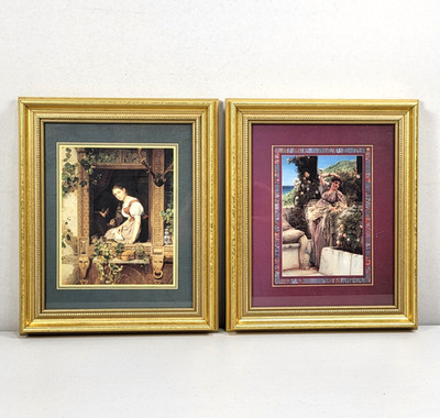 Vintage Art Prints Pair Female Portraits 12''x10'' Glass Gilt Frame 1993 Boxed USA