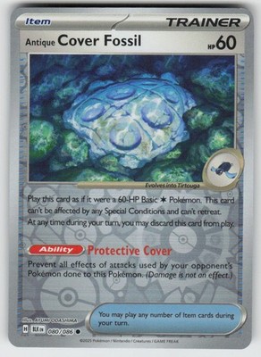 Antique Cover Fossil 080/086 Common Black Bolt Pokemon Reverse Holo Near Mint