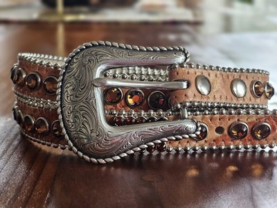 BB Simon Belt Womens Large Tan Crystal Studded Western  display picture 1