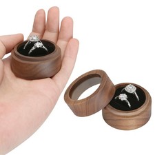 Round Wooden Wedding Ring Box with Clear Lid, Rustic Ring Holder Case for Wed...
