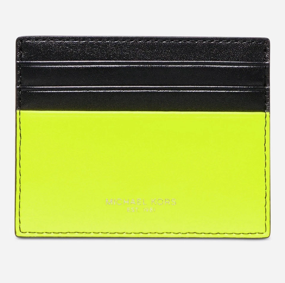 Estuche para tarjetas Michael Kors Henry de cuero neón para hombre Foto 2 de 4