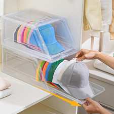 2 Pack Stackable Hat Organizer for Baseball Caps, Large Clear Hat Holder with Sl