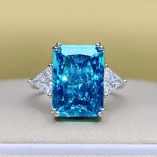 4Ct Emerald Lab-Created Blue Topaz Solitaire Wedding Ring 14K White Gold Plated