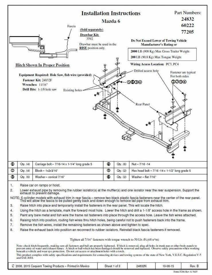 Engate de reboque de reboque para 09-13 Mazda 6 Sedan 1-1/4" receptor de reboque classe 1 - Imagem 3 de 3