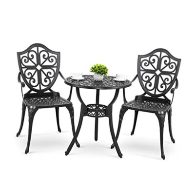  Bistro Set 3 Piece Outdoor, Cast Aluminum Patio Bistro Sets Shapes of Shield