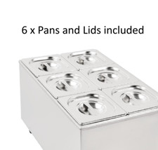 Buffalo 6 PAN POT WET HEAT BAIN MARIE FOOD WARMER HOLDER 6X 1/6 PANS & LIDS INC