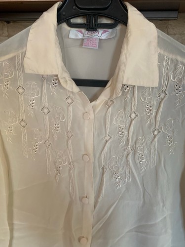 Vintage Damen 100% Seide bestickt Bluse Top - Bild 2 von 9