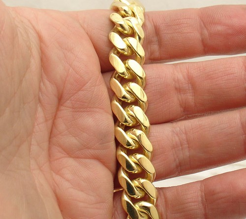 8" Solid Italian Miami Cuban Bracelet Double Lock 14K Yellow Gold Plated Silver - Picture 5 of 6