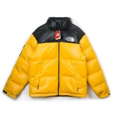 Yellow Super Em North NF's Men’s Genuine Sheepskin Leather Puffer Jacket