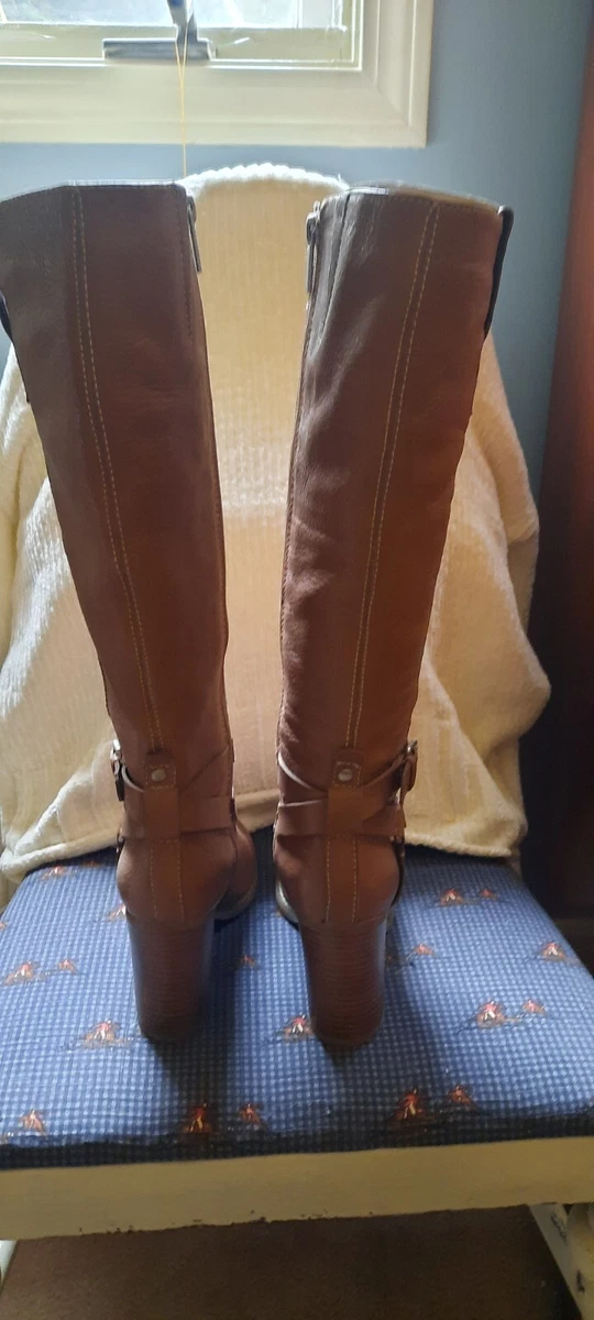 Bandolino Knee High Leather Boots Block Heel Size 5M Saddle Brown
