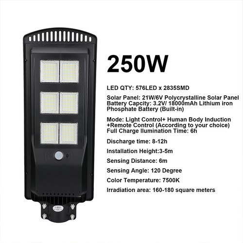 Outdoor Commercial 250W LED Solar Street Light IP67 Dusk to Dawn PIR Sensor Lamp - Picture 22 of 24