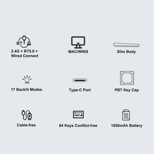 iBlancod Mechanical Keyboard 84 Keys 2.4G+BT5.0+Type-C 3 O7P9 - Afbeelding 3 van 11