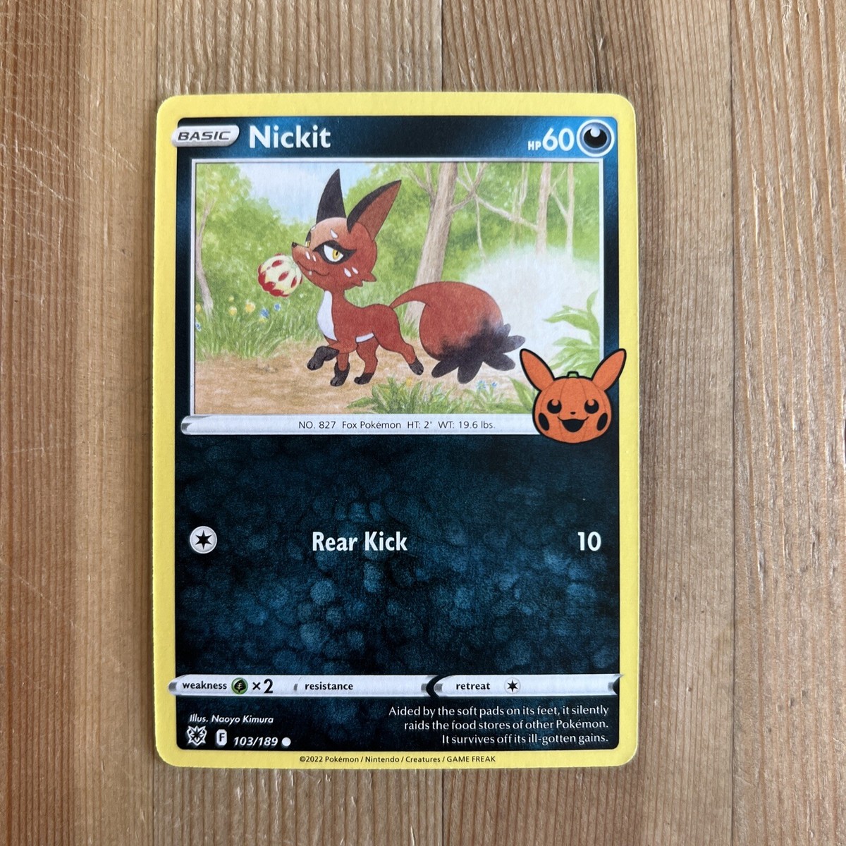 Nickit 103/189 Trick Or Trade Halloween Pokémon TCG Pikachu Stamp