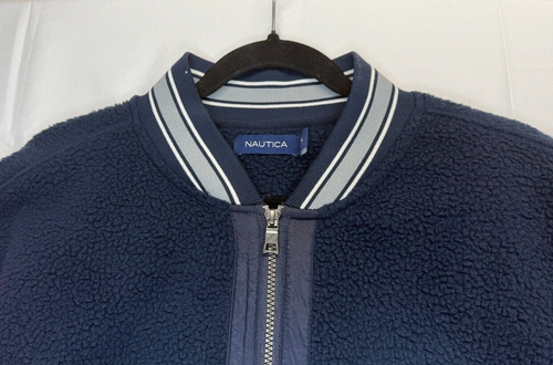 Nautica - Giacca sherpa uomo full zip pelliccia sintetica blu navy/rosso prezzo al pubblico consigliato $118,00 - taglia XL - Foto 4 di 6