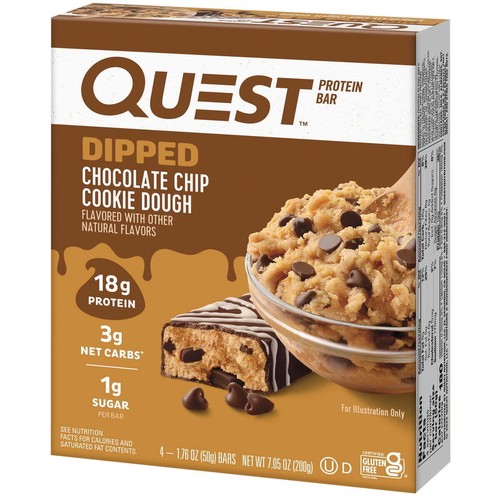 Quest Dipped Protein Bars, Low Sugar, High Protein, Chocolate Chip Cookie Dough - Picture 2 of 9