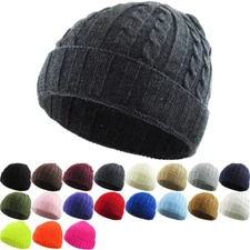 Cable Knit Winter Warm Crochet Hat Braided Baggy Beret Cuff Fold Beanie Cap