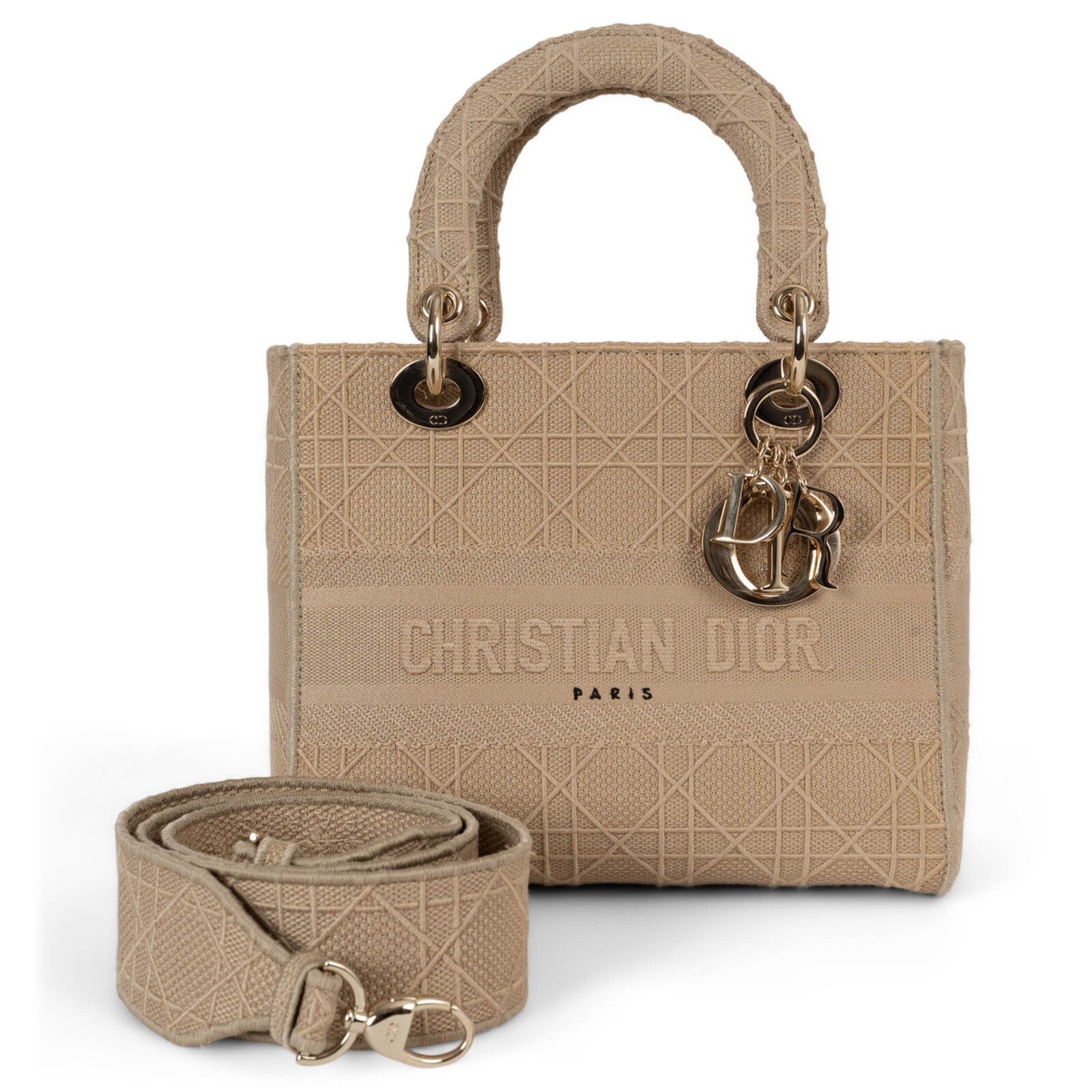 Christian Dior Beige 2020 Medium D-Lite Cannage Tote Bag 72013 Auth