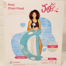 JUSTICE Pool Chair Float Heart Shape Glitter Electric Teal 43 x 31.5 NEW