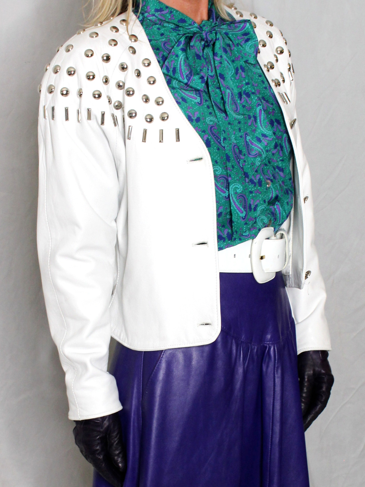 Womens Leather Crop Jacket White S SOFT Lambskin Vintage 80s 90s Firenze Rare image 8