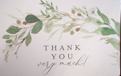 Bliss Collections Eucalyptus Folded Thank You Cards With Envelopes 25 pieces 