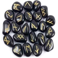 Black Agate Rune Crystal Stones Set Elder futhark Reiki Healing gemstone 25 Pcs