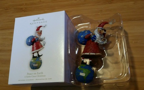 HALLMARK KEEPSAKE ORNAMENT 2008 PEACE ON EARTH SANTA CLAUS CHRISTMAS BLUE GLOBE - Picture 7 of 7