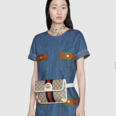 NWT Gucci GG Supreme Belt Bag Web Ophidia Brown White Marmont