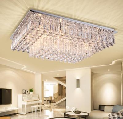 LED rectangular K9 crystal light living room lobby ceiling lamp remote dimmer Yc