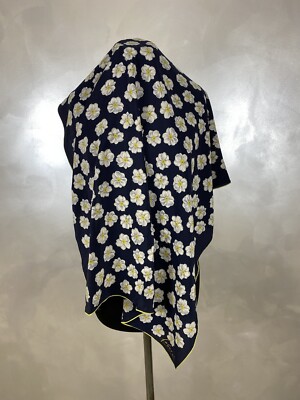 Fabric Frontline Seide Schal Seidentuch Silk Scarf Blue Navy Blume Flower Auth