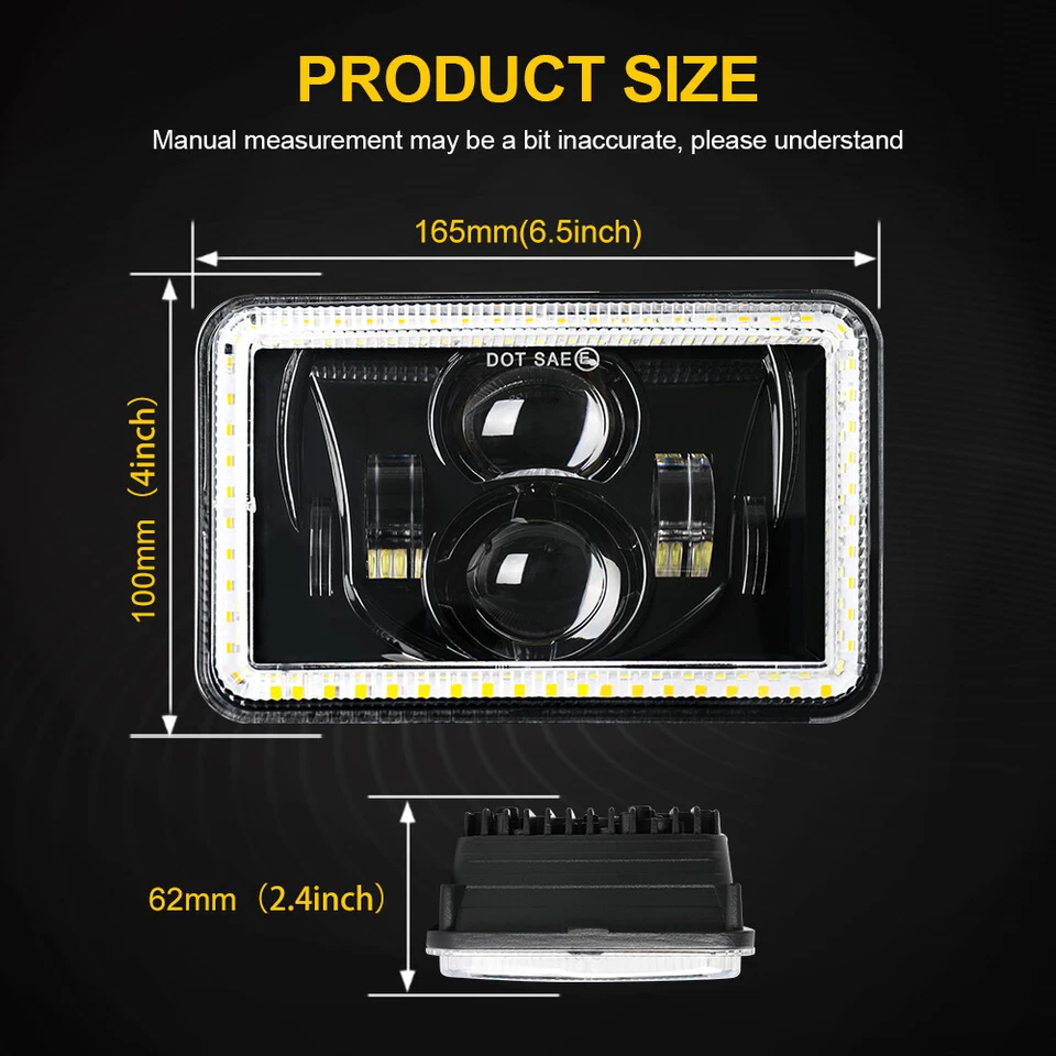 4 шт черных светодиодных фар 4x6 дюймов для Kenworth T800 W900 T600A T450 T400 C500 - Изображение 4 из 4