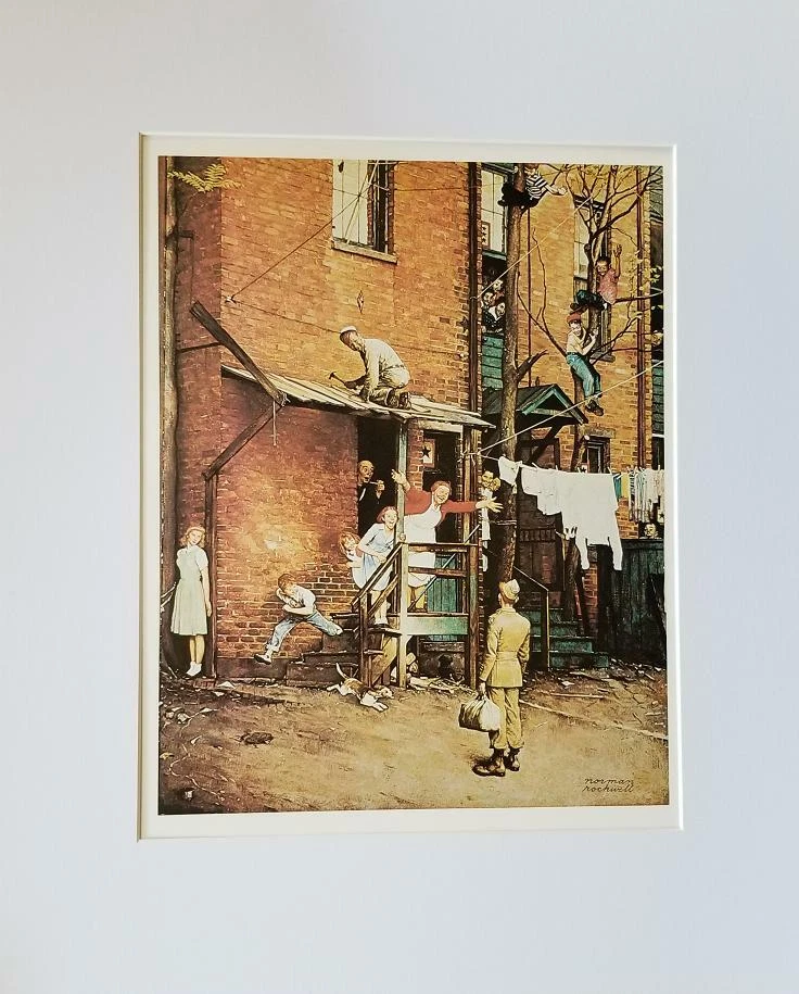 Litografía a color Norman Rockwell "Homecoming GI" mate offset 1977 Foto 2 de 2