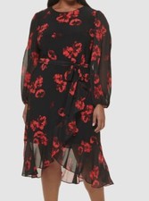Tommy Hilfiger Women Black Montreux Floral Print Midi Dress Plus Size 18W
