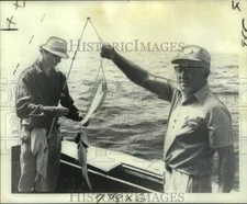 1976 Press Photo Captain J. J. Morales, Charter Boat "Shark," Shows Catch