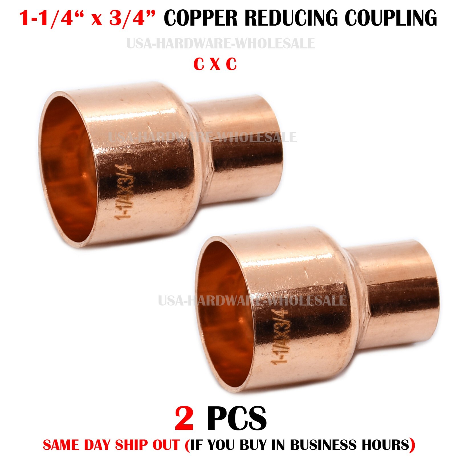 2 PCS 1-3/4" x 3/4" Copper Reducer Coupling Pipe Fitting CxC Certified Lead Free