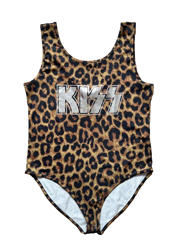 Kiss Bodysuit Glam Metal Band Leopard Print Women's Tank Top UK16 EUR44 USA12-image
