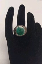 925 sterling silver Green Stone Striated Ring size 7.5