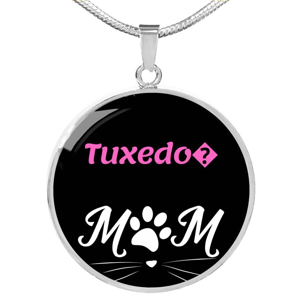 Tuxedo Cat Mom Necklace Circle Pendant Stainless Steel or 18k Gold 18-22