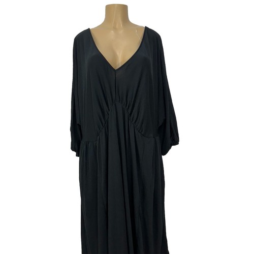 Ava & Viv Black Textured V Neck Peasant Knit Dress Womens Plus Size 3X Casual