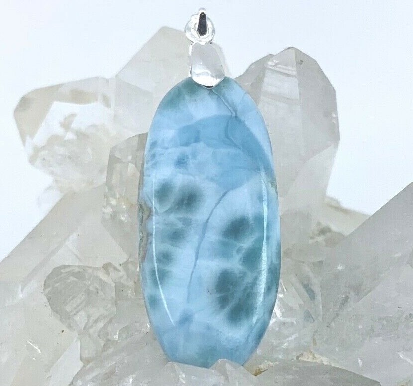 Pendentif Larimar pierre naturelle 35 Cts et bélière en argent 925