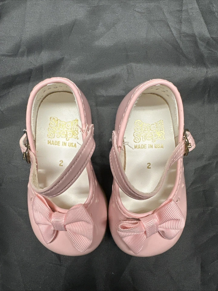 Zapatos vintage Y2K pequeños pasos rosa niña talla 2 hebilla de arco brillante bebé Foto 2 de 4