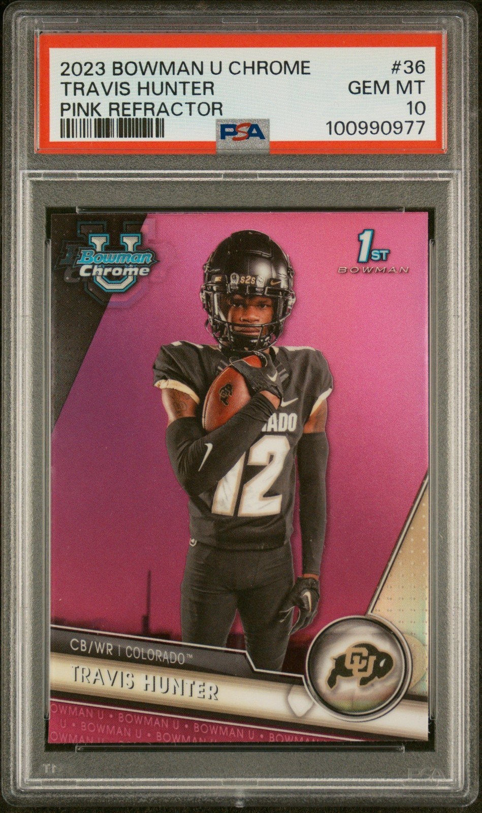 2023 Bowman University Chrome #36 Travis Hunter - Pink Refractor PSA 10 Free SHI