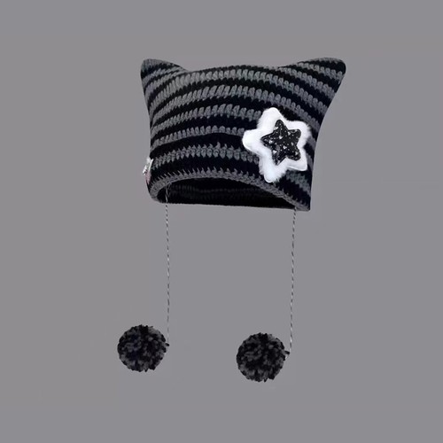Y2K Beanie Hat Striped Knitted Wool Cap Autumn Winter Hip-hop Crochet Women Hats - Bild 22 von 29