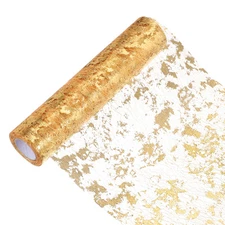 33 Feet Table Runner, Sequin Foil Thin Mesh Metallic Table Runner, Dark Gold