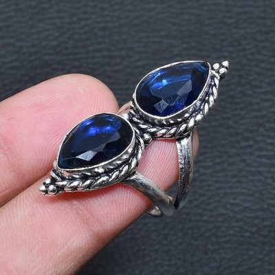 London Blue Topaz Handmade 925 Sterling Silver Jewelry Ring US Size 6.5 E500