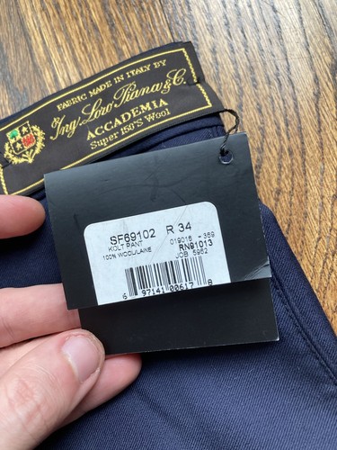 NWT Loro Piana Mens Pants Size 34R Navy Blue Unhemmed Academia Wool Saks Fifth - Picture 10 of 15